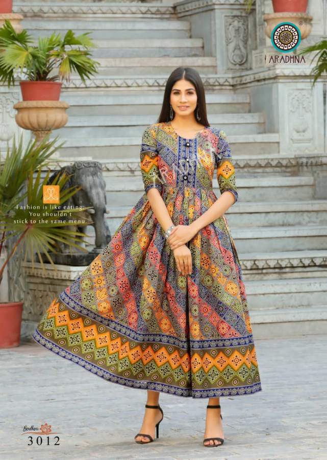 Aradhna Bandhani 3 Heavy Cotton Festive Wear Cotton Anarkali Long Kurti Collection